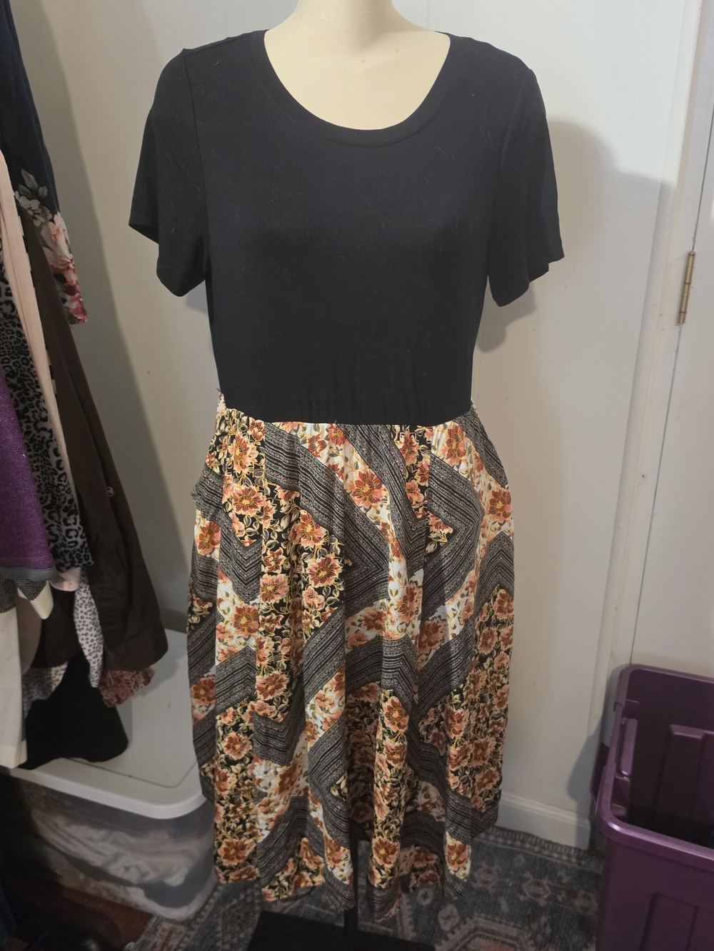 Torrid Chevron Floral Midi Dress In Black and Orange